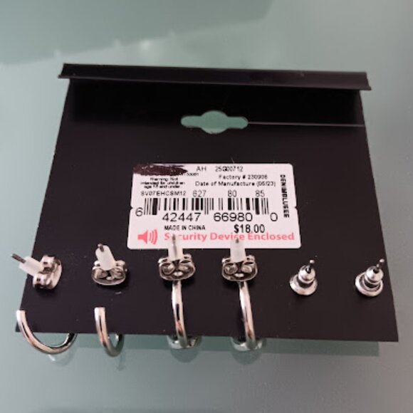 VERA WANG 3pc Celestial Silver Crystal Studs Blue Starburst + Star Hoop Earrings - Picture 5 of 5